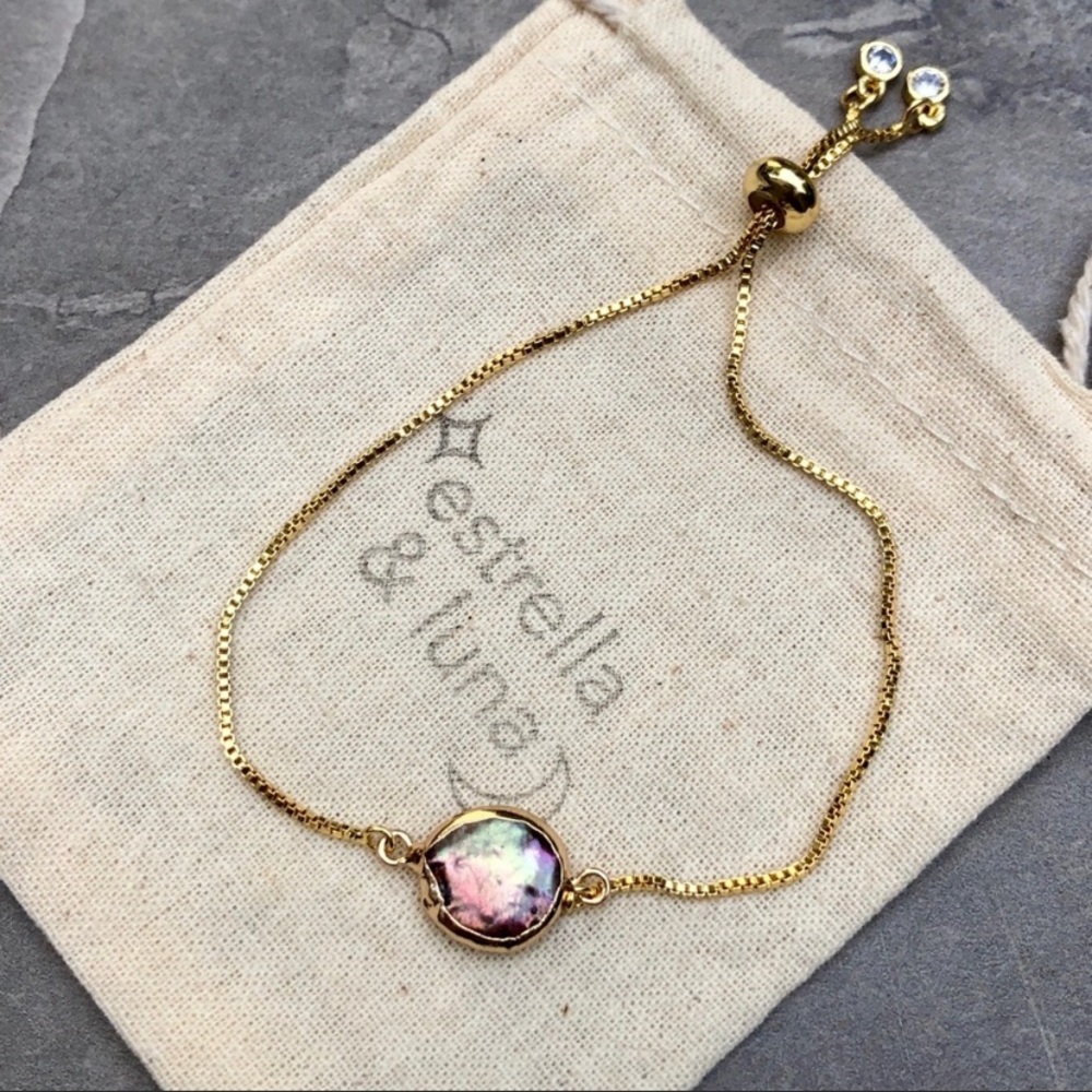 Stunning Natural Peacock Pearl 18K Gold Bracelet - Picture 6 of 7